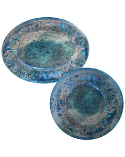 Melamine Radiance Teal 2Pc Square Platter & Oval Platter Home