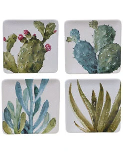 Set Of 4 Cactus Verde Square Dessert Plates Home