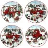 Red Truck Snowman Set Of 4 Canape Plates Home