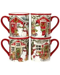 Snowman's Farmhouse Set Of 4 Mugs Home