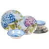 Melamine Hydrangea Garden 12pc Dinnerware Set Home