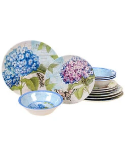 Melamine Hydrangea Garden 12pc Dinnerware Set Home