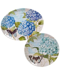 Melamine Hydrangea Garden 2pc Platter Set Home