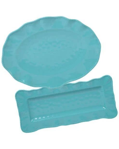 Melanine Perlette Teal 2pc Platter Set Home