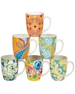 Damask Floral Set Of 6 Mugs 6 Assorted Home