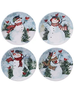 Set Of 4 Watercolor Snowman Dinner Plates Home