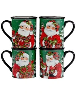 Hristmas Lodge Santa Set Of 4 Mugs Home