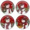 Hristmas Lodge Snowman Set Of 4 Dessert Plates Home