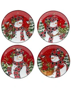 Hristmas Lodge Snowman Set Of 4 Dessert Plates Home