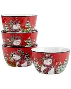 Hristmas Lodge Snowman Set Of 4 Ice Cream Bowls Home