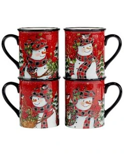 Hristmas Lodge Snowman Set Of 4 Mugs Home