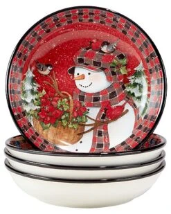 Hristmas Lodge Snowman Set Of 4 Soup Bowls Home