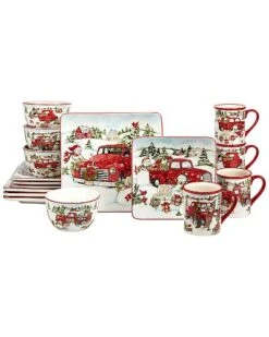 Red Truck Snowman 16Pc Dinnerware Set Home