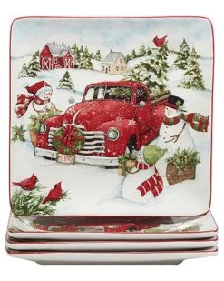 Red Truck Snowman Set Of 4 Dinner Plates Home