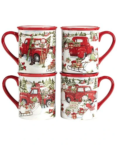 Red Truck Snowman Set Of 4 Mugs Home 1 Red Truck Snowman Set Of 4 Mugs Home