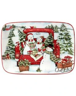Red Truck Snowman Rectangular Platter Home