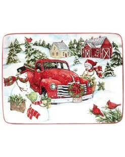 Red Truck Snowman Rectangular Platter Home