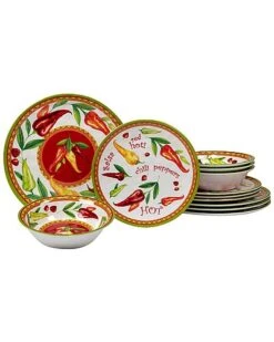 Melamine 12pc Red Hot Dinnerware Set Home