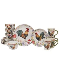 Floral Rooster 16pc Dinnerware Set Home