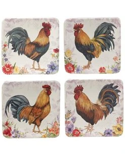 Floral Rooster Canape Plates (Set Of 4) Home
