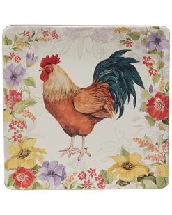 Floral Rooster Square Platter Home