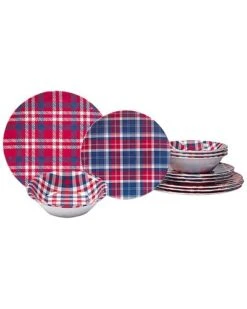Patriotic Plaid 12pc Dinnerware Set Home