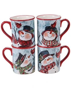 Set Of 4 Watercolor Snowman Mugs Home