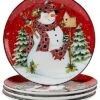 Hristmas Lodge Snowman Set Of 4 Dinner Plates Home