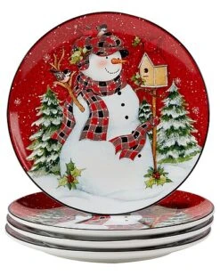 Hristmas Lodge Snowman Set Of 4 Dinner Plates Home