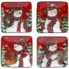 Hristmas Lodge Snowman Set Of 4 Canape Plates Home