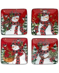 Hristmas Lodge Snowman Set Of 4 Canape Plates Home