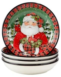 Hristmas Lodge Santa Set Of 4 Soup Bowls Home